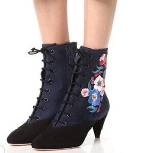 Tory Burch Cassidy Embroidered Lace Bootie in Blackbattleship Bluepansy …